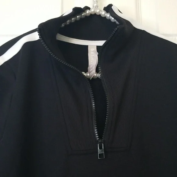 Athleta Circa Black With White Stripes Longsleeve Mini Track Dress - Picture 5 of 15